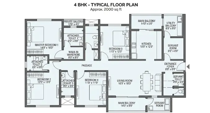 4 BHK Floor Plan