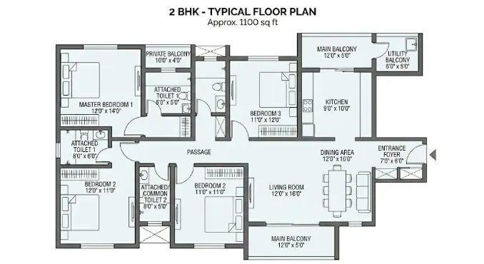 2 BHK Floor Plan